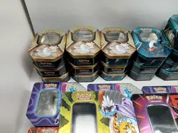 Big Lot of 34 Empty Pokemon Tins Storage Bulk Cases - Image 2
