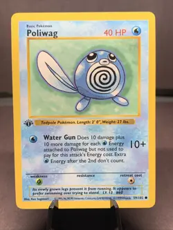 Pokemon TCG 1st Edition Polliwag 59/102 Base Set Shadowless WOTC VTG 1999 LP+ - Image 1