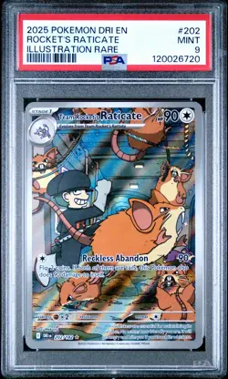 2025 POKEMON DESTINED RIVALS ILLUSTRATION RARE #202 TEAM ROCKETS RATICATE PSA 9 - Image 1