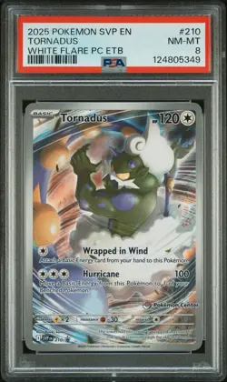 2025 POKEMON SVP WHITE FLARE POKEMON CENTER ETB PROMO #210 TORNADUS PSA 8 - Image 1