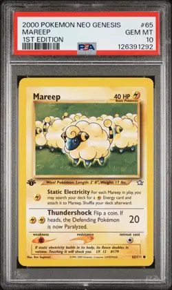2000 POKEMON NEO GENESIS 1ST ED #65 MAREEP PSA 10 - Image 1