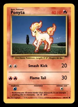 Ponyta 60/102 Common Base Set Unlimited Pokemon Lightly Played - Image 1