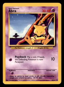 Abra 43/102 Common Base Set Unlimited Pokemon Lightly Played - Image 1