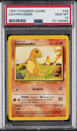 1999 POKEMON BASE SET UNLIMITED #46 CHARMANDER PSA 10 - Image 1