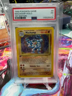 1999 POKEMON 1ST EDITION #8/102 MACHAMP HOLO PSA 1 - Image 1
