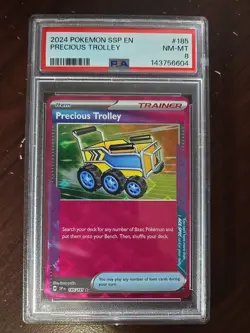 PSA 8 MINT PRECIOUS TROLLEY 2024 POKEMON SSP EN-SURGING SPARKS #185 CARD GRADED - Image 1