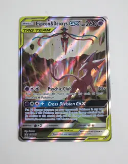 Pokemon 2020 TCG Espeon & Deoxys GX SM240 Black Star Promo TAG Team - Image 1