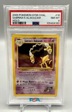 Pokemon Sabrina's Alakazam Gym Challenge 16/132 Holo Rare 2000 PSA 8 - Image 1