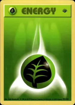 Pokemon Grass Energy 99/102 Base Set 1st Edition Moderately Played - Image 1