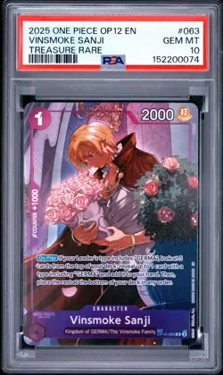 2025 ONE PIECE OP12-LEGACY OF THE MASTER TREASURE RARE VINSMOKE SANJI PSA 10 - Image 1