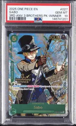 2025 ONE PIECE 3RD ANNIVERSARY TOURNAMENT 3 BROTHERS PACK WINNER SABO PSA 10 - Image 1