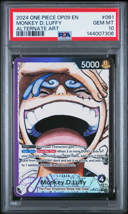 2024 One Piece OP09 EN Alternate Art #061 Monkey D. Luffy PSA 10 GEM MINT - Image 1