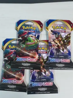 Pokemon TCG Sword And Shield Base Set Booster Pack Lot Of 4 Factory Sealed - Image 1