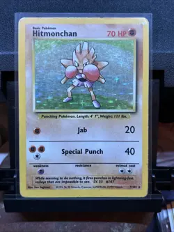 Pokemon TCG Hitmonchan Base Set 7/102 Holo 1999-2000 Wizards Base Set Copyright - Image 1
