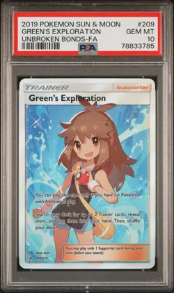 Green's Exploration Full Art Pokemon Sun & Moon Unbroken Bonds 209/214 PSA 10 - Image 1