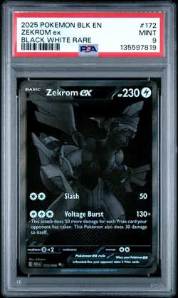 2025 Pokemon Black Bolt Zekrom Ex #172 MINT PSA 9 Black White Rare - Image 1
