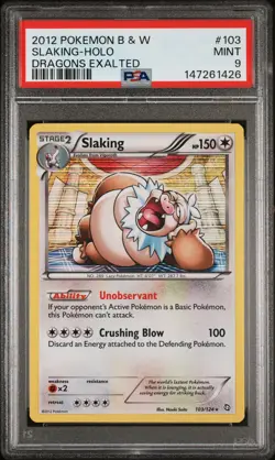 2012 POKEMON BLACK & WHITE DRAGONS EXALTED #103 SLAKING-HOLO PSA 9 - Image 1