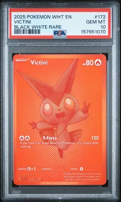2025 POKEMON WHT EN-WHITE FLARE BLACK WHITE RARE #172 VICTINI PSA 10 - Image 1