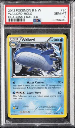 2012 POKEMON BLACK & WHITE DRAGONS EXALTED #26 WAILORD-HOLO PSA 10 - Image 1