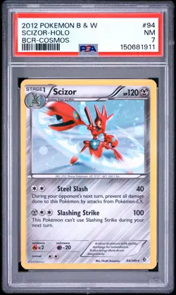 2012 POKEMON BLACK & WHITE BOUNDARIES CROSSED COSMOS #94 SCIZOR-HOLO PSA 7 - Image 1