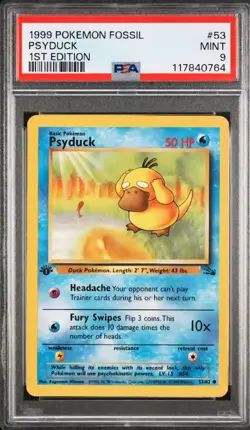 🌀 Pokemon TCG | Psyduck 🌊 Fossil 1st Edition ⚡ Common Card | PSA 9 💎 Vintage - Image 1