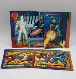 1993 Marvel Card Lot Of 5 Captain America Spider-Man War Machine Deadpool - Image 1