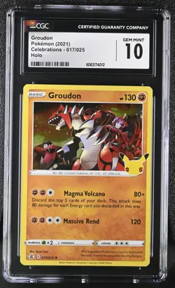 Pokemon Card CGC 10 GROUDON Holo Rare #017 Sword & Shield Celebrations - Image 1