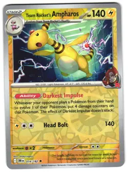 Team Rocket's Ampharos 074/182 Reverse Holo Destined Rivals English Pokemon NM - Image 1