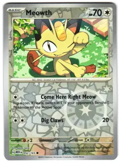 Meowth 052/165 Reverse Holo SV: Scarlet & Violet 151 English Pokemon NM - Image 1