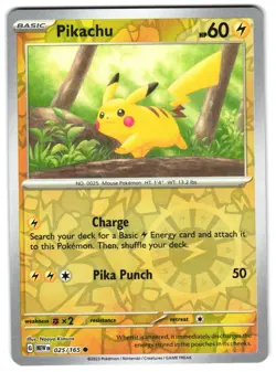 Pikachu 025/165 Reverse Holo SV: Scarlet & Violet 151 English Pokemon NM - Image 1