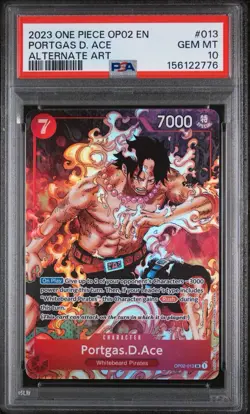 2023 PSA 10 ONE PIECE OP02-PARAMOUNT WAR | ALTERNATE ART PORTGAS D. ACE 013 - Image 1