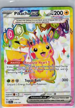 Pikachu ex 219/191 SV08: Surging Sparks - Pokemon Card - NM - Image 1