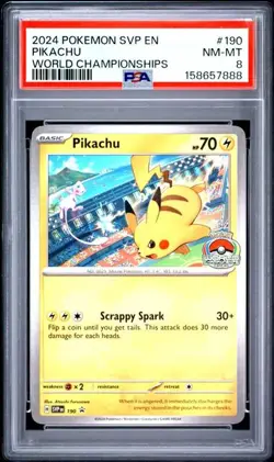 2024 POKEMON SVP EN-SV BS PROMO #190 PIKACHU WORLD CHAMPIONSHIPS PSA 8 (888 - Image 1