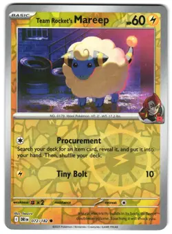 Team Rocket's Mareep 072/182 Reverse Holo Destined Rivals English Pokemon NM - Image 1