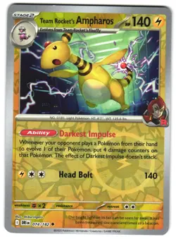 Team Rocket's Ampharos 074/182 Reverse Holo SV10: Destined Rivals Pokemon TCG - Image 1