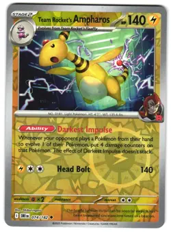 Team Rocket's Ampharos 074/182 Reverse Holo SV10: Destined Rivals Pokemon TCG - Image 1