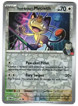 Team Rocket's Meowth 149/182 Reverse Holo SV10: Destined Rivals Pokemon TCG - Image 1