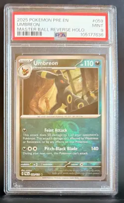 2025 Pokemon Prismatic Umbreon Master Ball Reverse Holo 59/131 PSA 9 English EN - Image 1