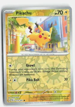 Pikachu 018/091 Common Paldean Fates Pokemon Reverse Holo Near Mint - Image 1