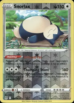Snorlax 143/196 Holo Rare Lost Origin Pokemon Reverse Holo Near Mint - Image 1