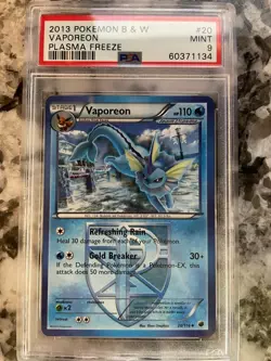 PSA 9 MINT Vaporeon 20/116 Plasma Freeze Pokemon Card - Image 1