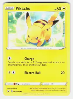 Pikachu 065/202 Common Sword & Shield Pokemon Near Mint - Image 1