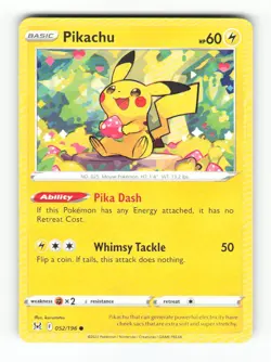 Pikachu 052/196 Common Lost Origin Pokemon Near Mint - Image 1