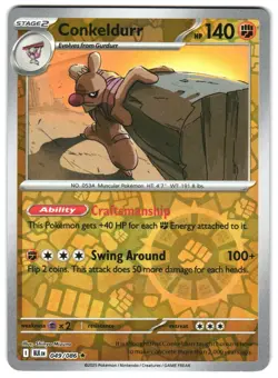 Conkeldurr 049/086 Reverse Holo SV: Black Bolt Pokemon TCG - Image 1