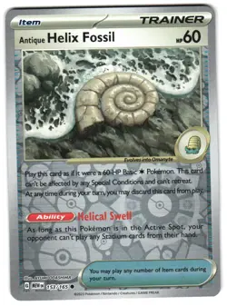 Antique Helix Fossil 153/165 Reverse Holo SV: Scarlet & Violet 151 Pokemon TCG - Image 1