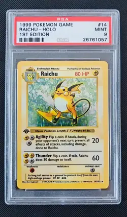 Raichu PSA 9 Base Set 1st Edition Shadowless #14 Pokemon 1999 Holo Rare - Image 1