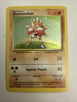 Pokemon TCG Hitmonchan Base Set 2 Unlimited Holo Rare 8/130 MP Vintage - Image 1