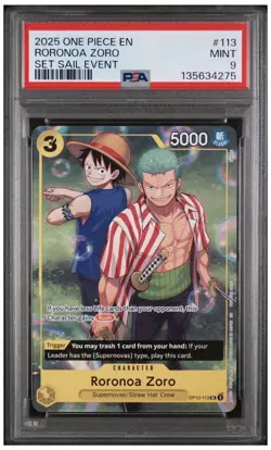2025 One Piece Set Sail Event Promo Roronoa Zoro OP10-113 PSA 9 - Image 1