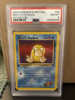 PSA 8 NM-MT 1st Edition Gym Challenge Misty’s Psyduck 90/132 Pokemon Card - Image 1