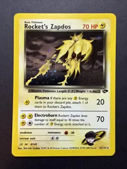 Rocket's Zapdos HOLO RARE 15/132 Gym Challenge VINTAGE Pokemon 2000 Big SWIRL!! - Image 1